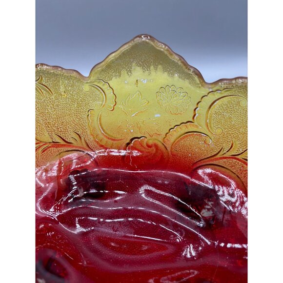 Vtg Amberina Bowl Footed Oval Saw Tooth Serving 10"x6"x5” - Picture 8 of 12